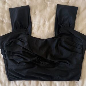 Ruched Square-Neck Black swim Top